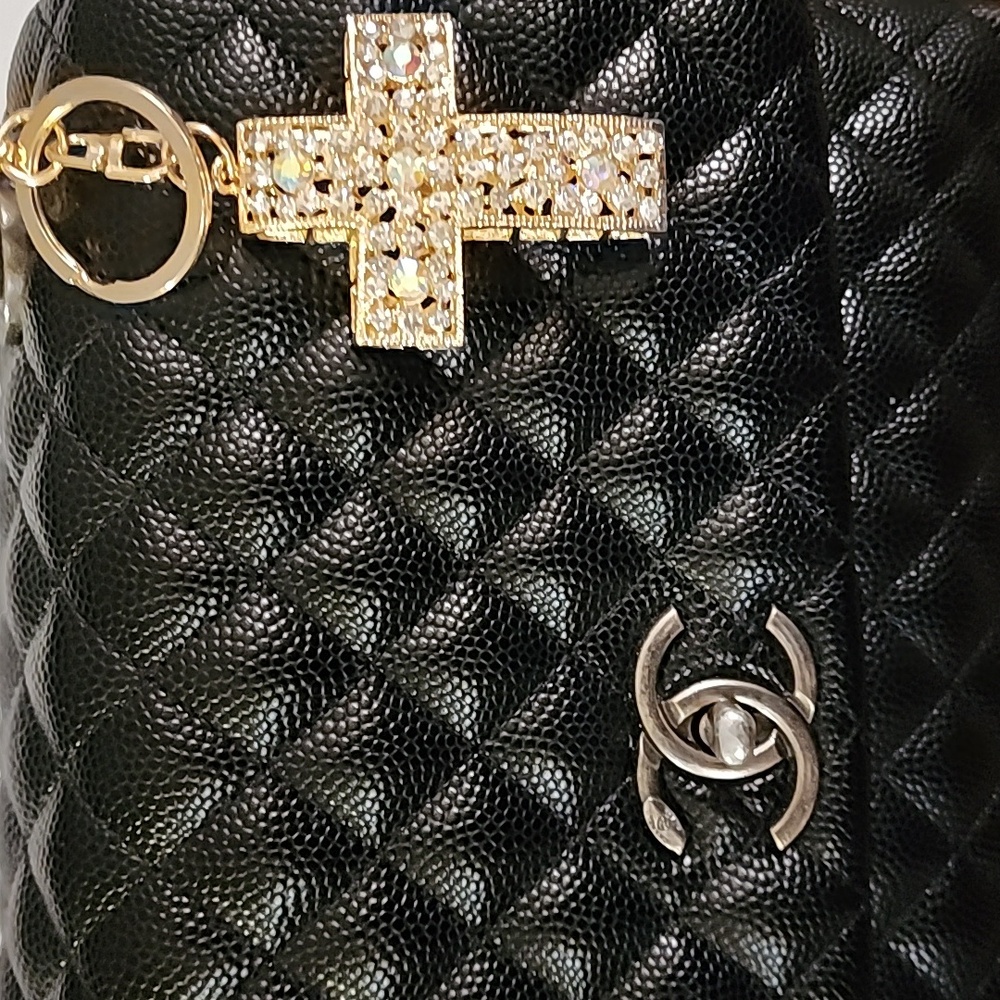 Sparkling Gold Tone Cross Handbag PurseCharm,Key Chain,Zipper Pull